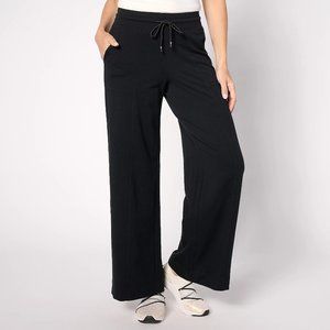Denim & Co. Active French Terry Petite Wide Leg Pant - Black (Sz PL) a630329